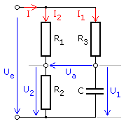 Strom-,Spannungs- und Impedanzformeln der RC-Phasenschieberbrücke