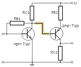 Gleichstromkopplung mit npn- und pnp-Transistoren