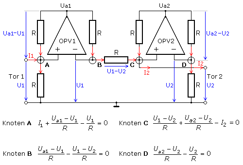 Gyrator mit 2 NIC und Knotengleichungen