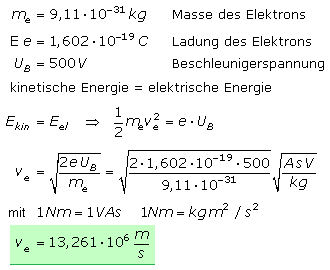 Berechnung der Elektronengeschwindigkeit