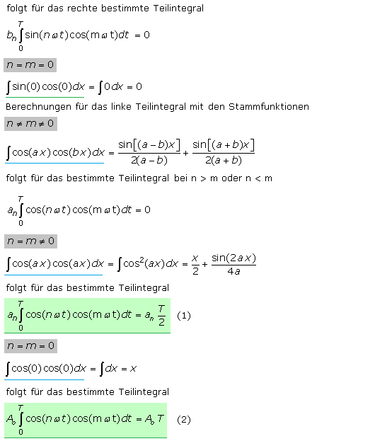 Teilintegrale für Fourierkoeffizienten ao und an